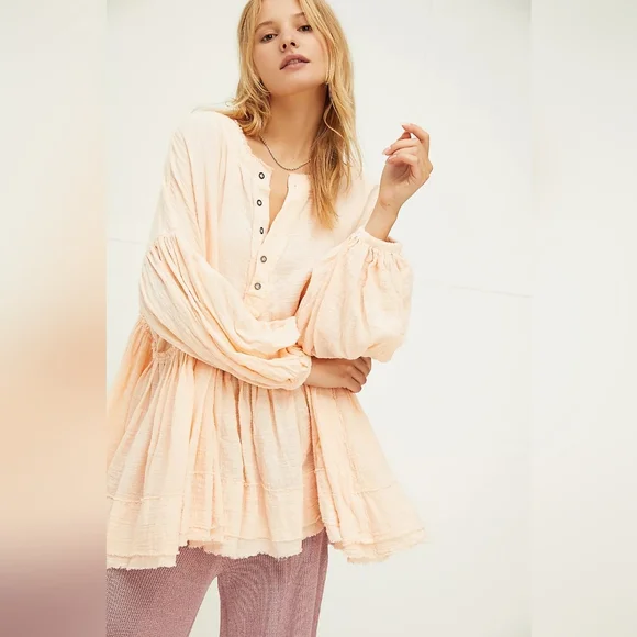 Free People Keeping It Cool Pullover Peach Oversized Size M - Picture 9 of 10